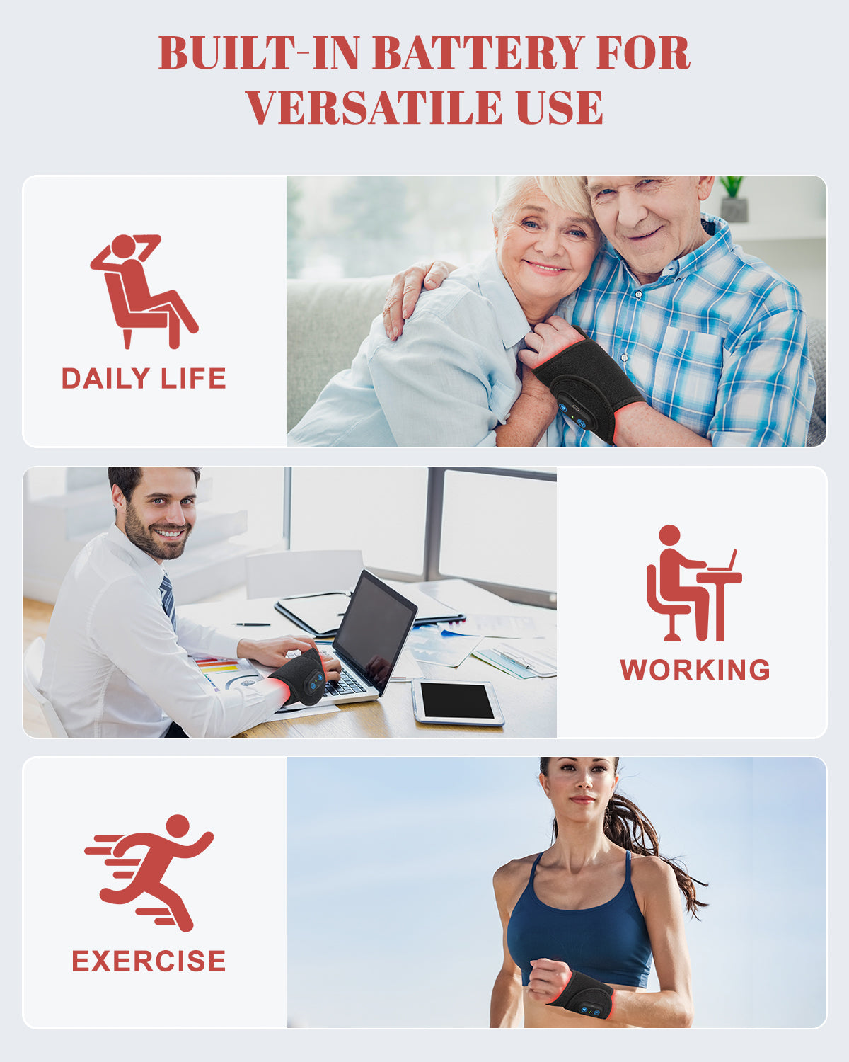 Red Light Therapy Wrist Brace Wireless 48 LEDs Infrared Light with Timer