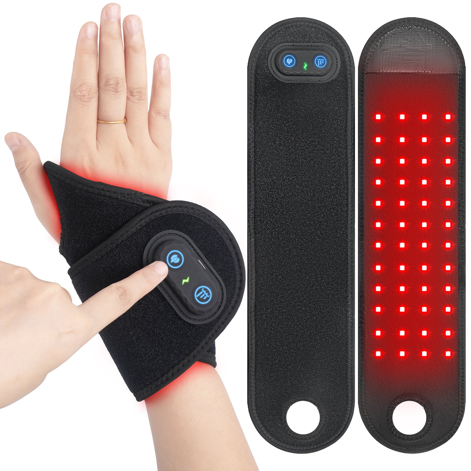 Red Light Therapy Wrist Brace Wireless 48 LEDs Infrared Light with Timer