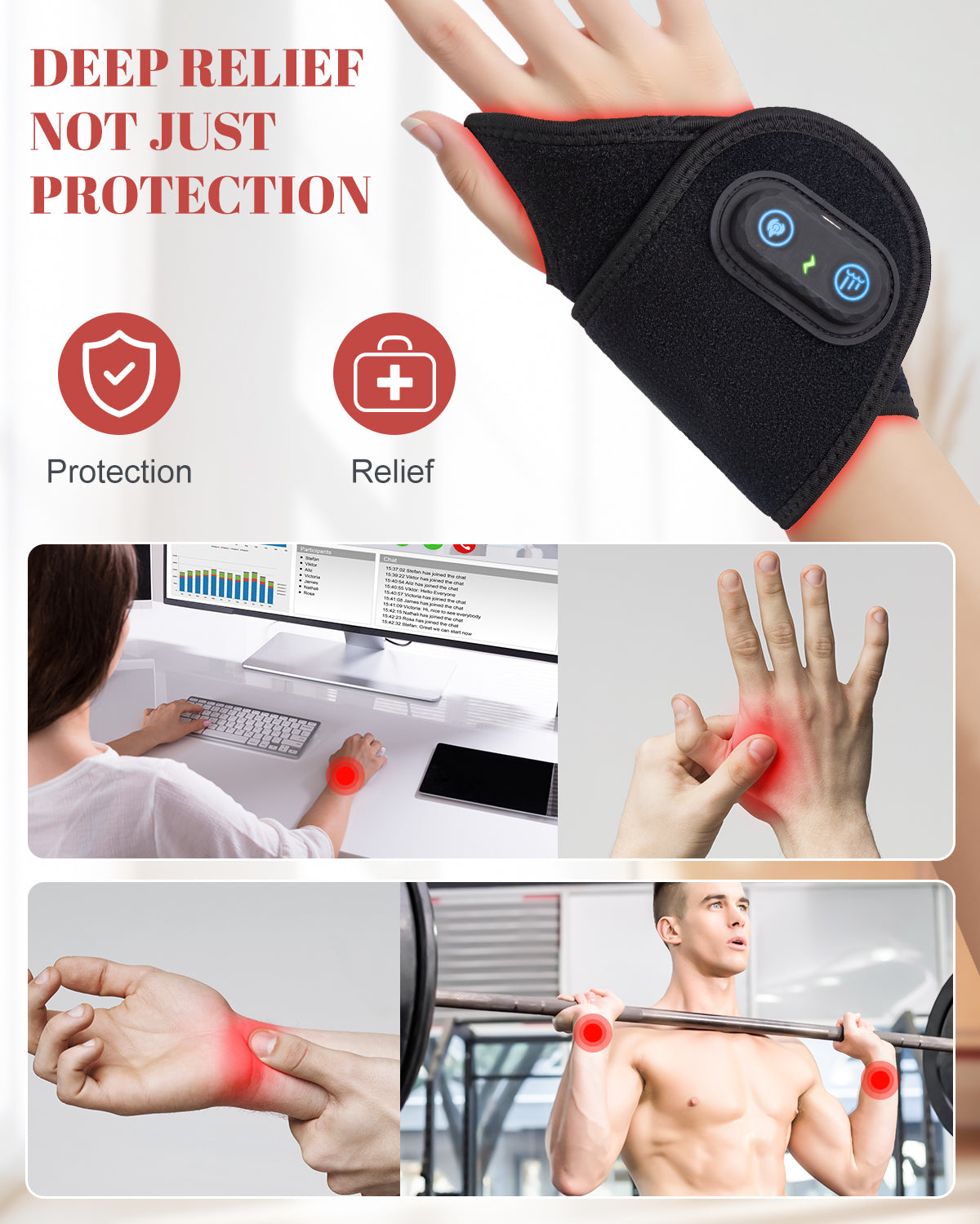 Red Light Therapy Wrist Brace Wireless 48 LEDs Infrared Light with Timer