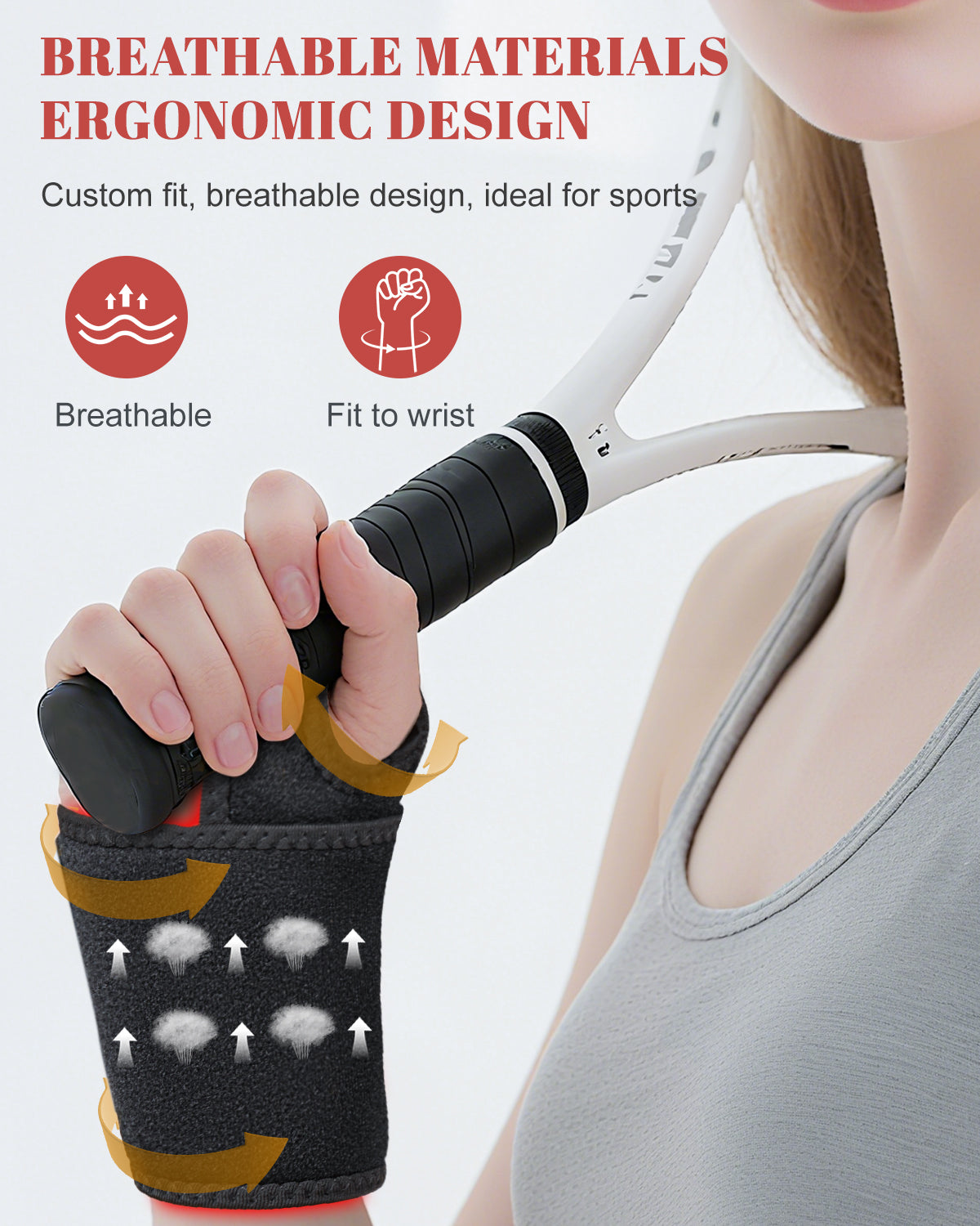 Red Light Therapy Wrist Brace Wireless 48 LEDs Infrared Light with Timer