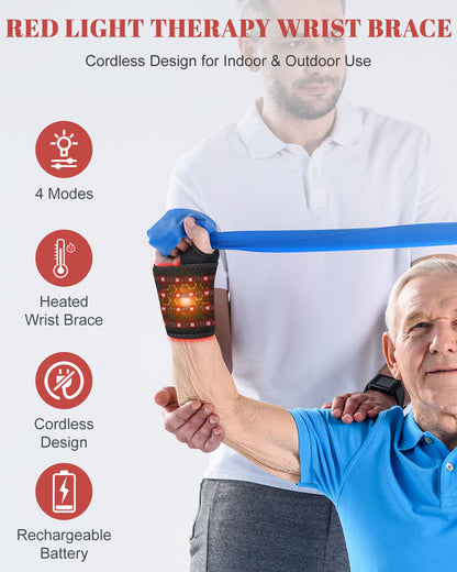 Red Light Therapy Wrist Brace Wireless 48 LEDs Infrared Light with Timer